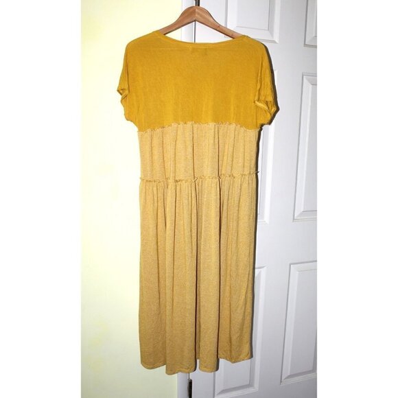 Anthropologie Saturday/Sunday Golden Yellow Tiered Midi Dress Size S Cozy - Picture 3 of 7